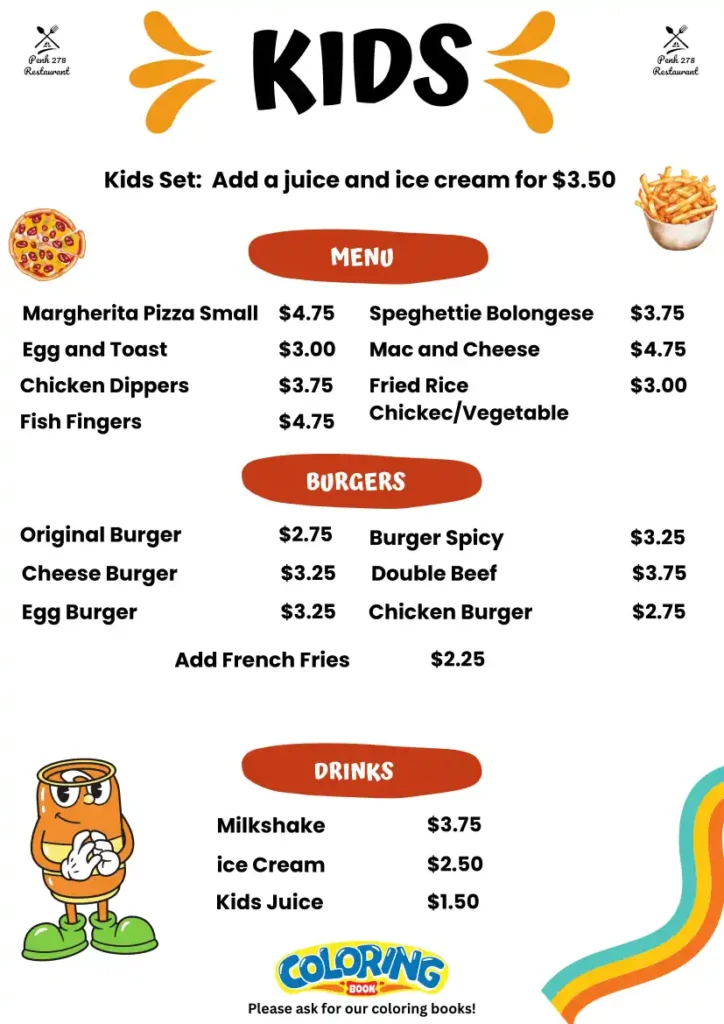 Kids menu