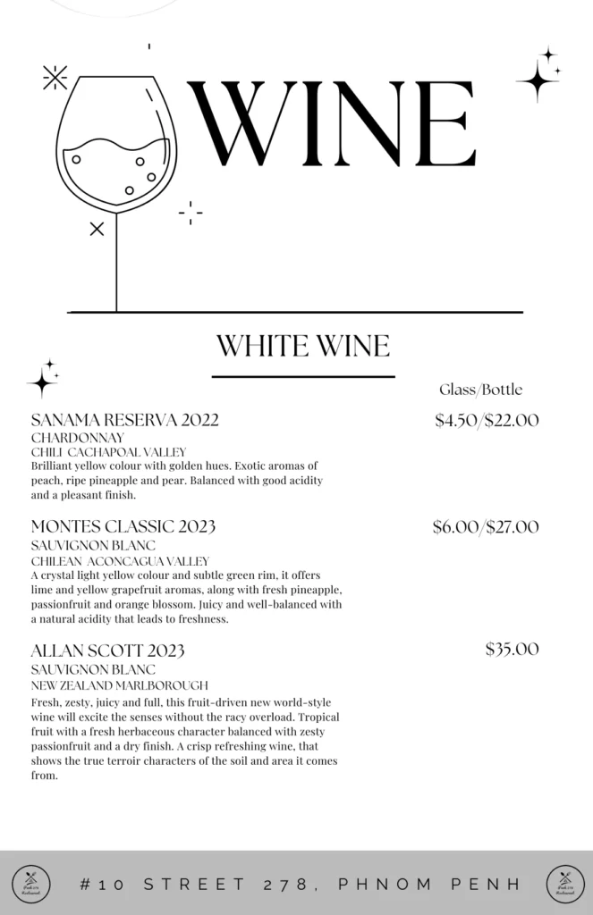 White wine menu