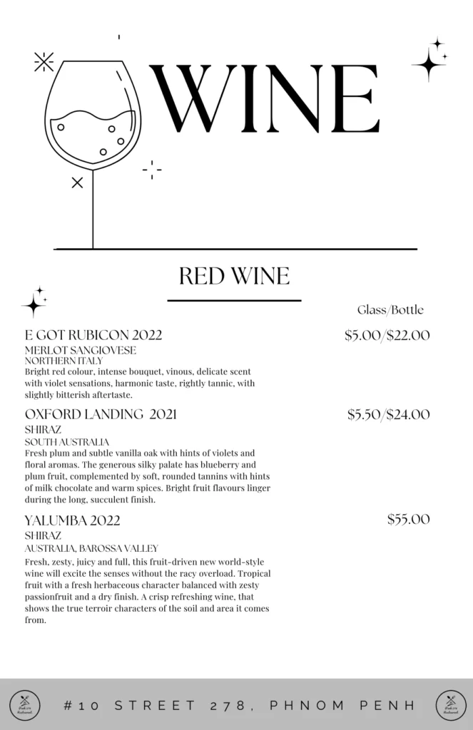 Red wine menu