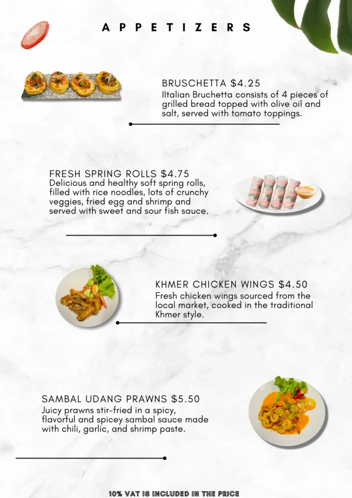 Appetizers menu page 1