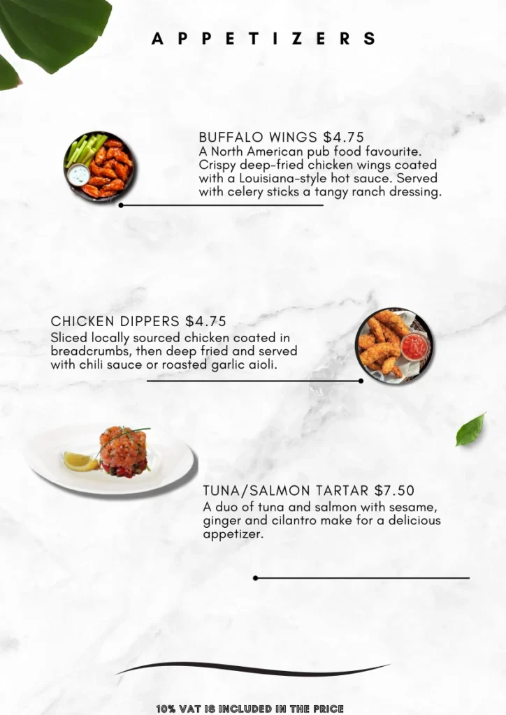 Appetizers menu page 2