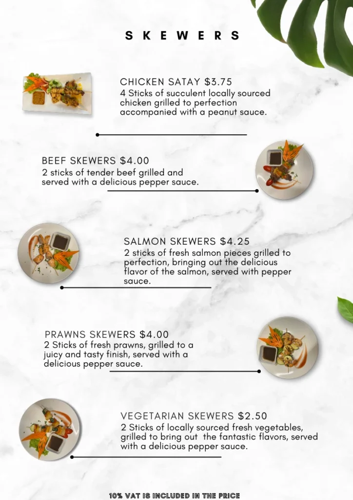 Skewers menu