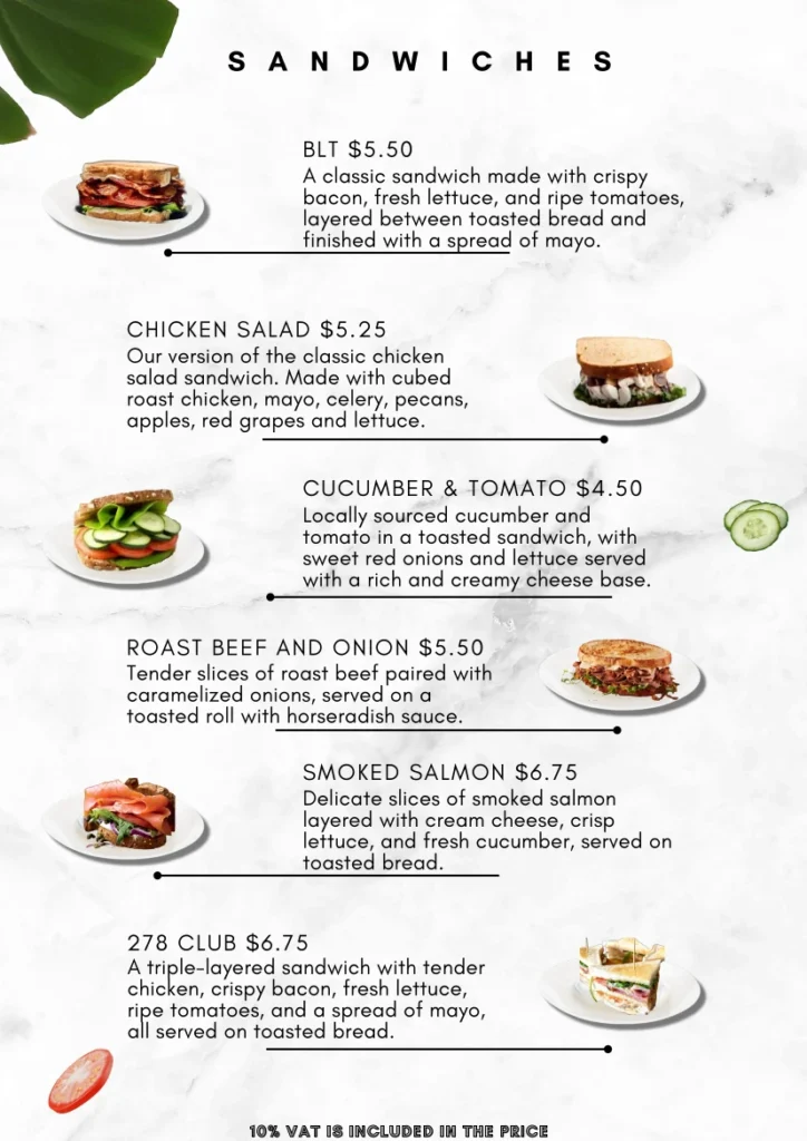 Sandwiches menu