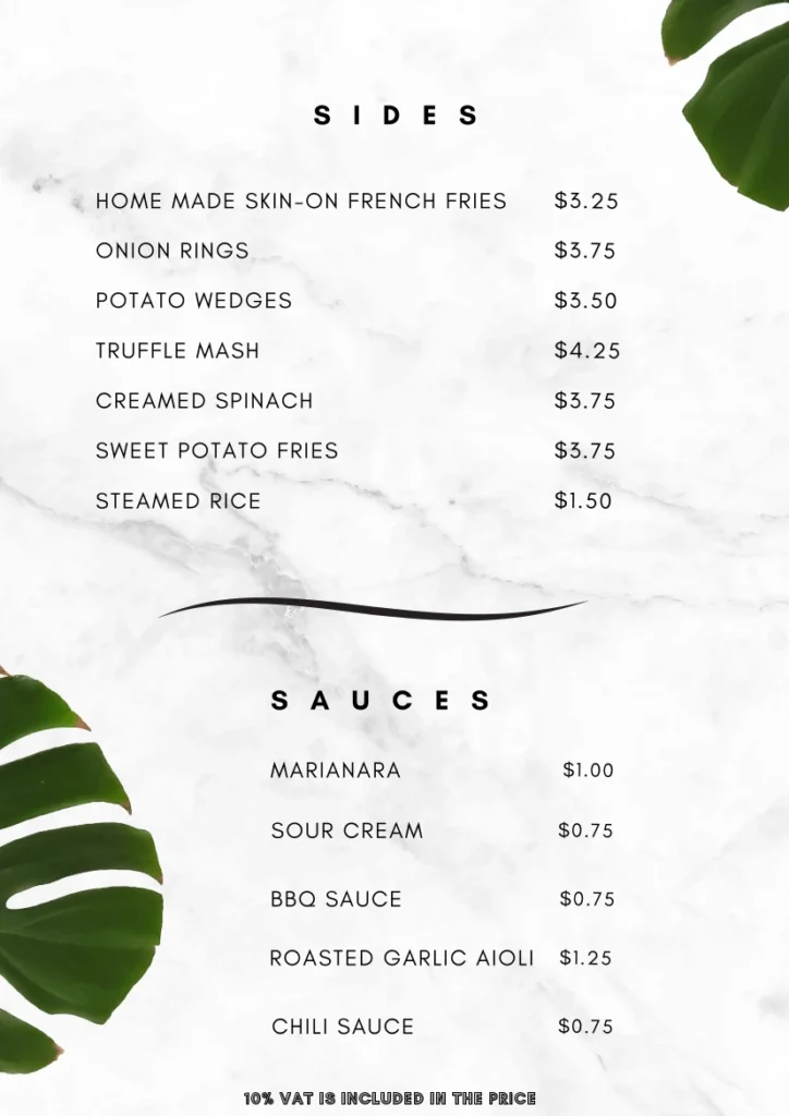 Sides and sauces menu